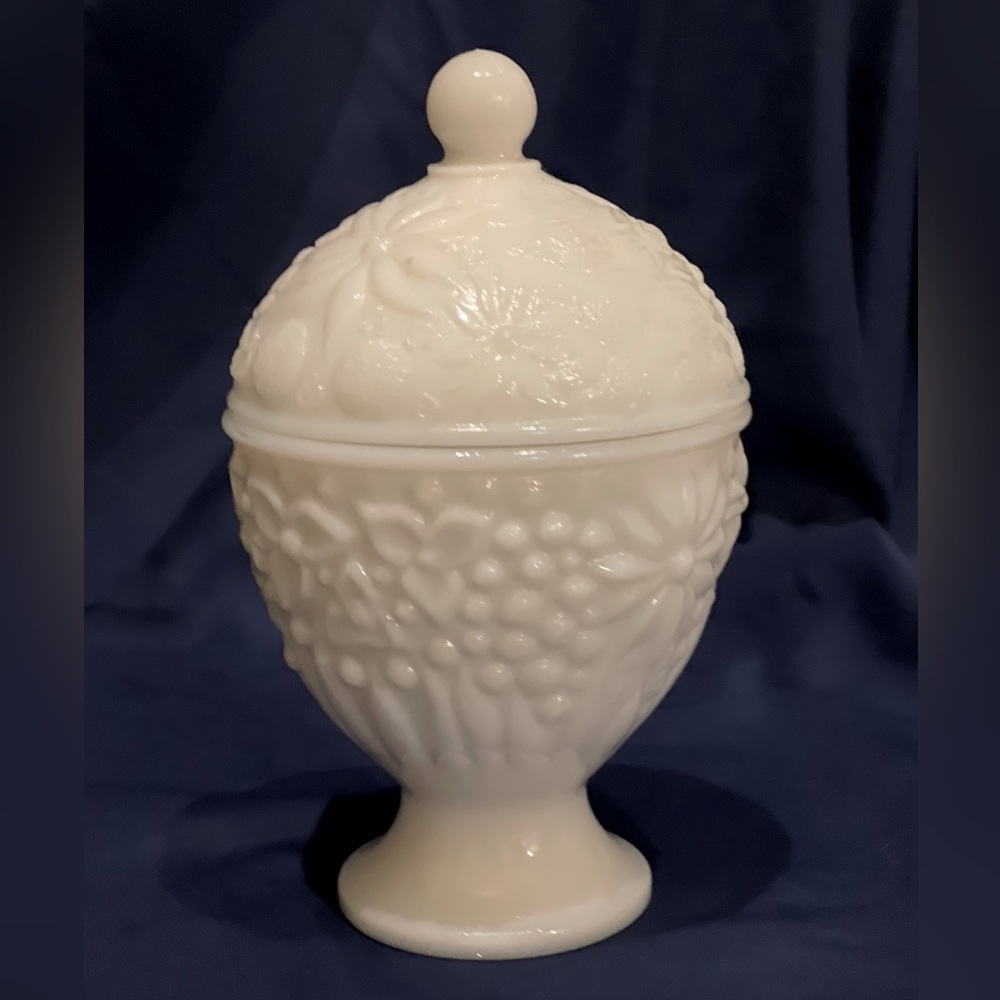 Vintage Milk glass pedestal bowl with lid